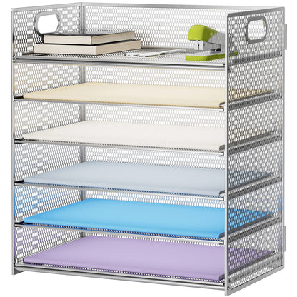Marbrasse 6 Tier Paper Organizer Letter Tray - Mesh Desk File Organizer with Handle, Paper Sorter Organizer for Letter/A4 Office File Folder Holder - Black