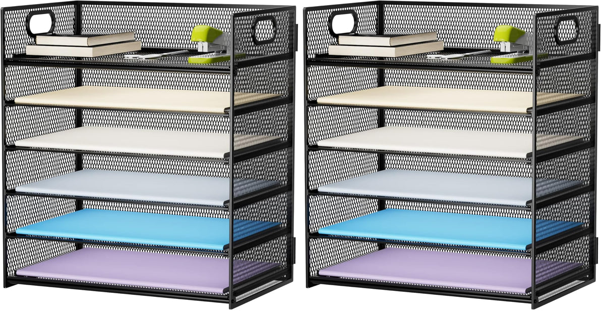 Marbrasse 6 Tier Paper Organizer Letter Tray - Mesh Desk File Organizer with Handle, Paper Sorter Organizer for Letter/A4 Office File Folder Holder - Black