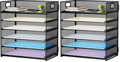 Marbrasse 6 Tier Paper Organizer Letter Tray - Mesh Desk File Organizer with Handle, Paper Sorter Organizer for Letter/A4 Office File Folder Holder - Black