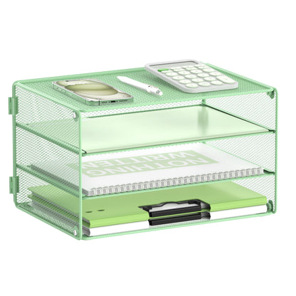 DALTACK 3 Tier Letter Tray Paper Organizer with Sliding Mesh Trays Black