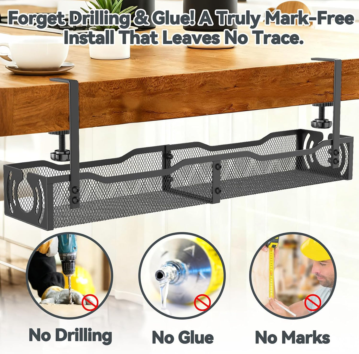 Cable Management, 25.3'' Under Desk Cable Management Tray No Drill