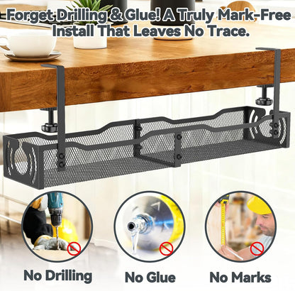 Cable Management, 25.3'' Under Desk Cable Management Tray No Drill