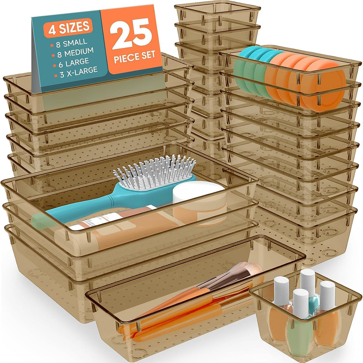 25 PCS Plastic Drawer Organizer, Versatile Organizer Trays & storage Bins