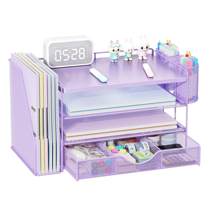 Wood Desk Organizers and Accessories with File Holder & Catalog Racks