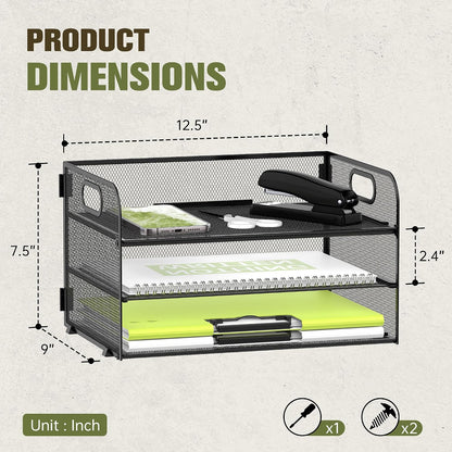 DALTACK 3 Tier Paper Organizer for Desk, Sliding Paper Trays, Black