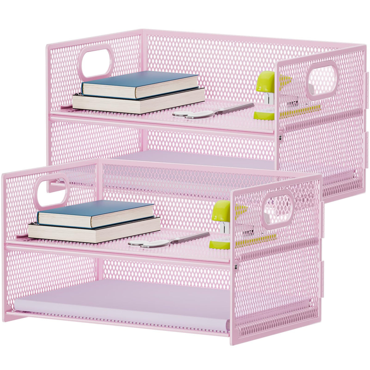 Marbrasse 2 Tier Paper Organizer Letter Tray, Mesh File Organizer with Handle, Paper Sorter Desk Organizer for Home Office Supplies - Black