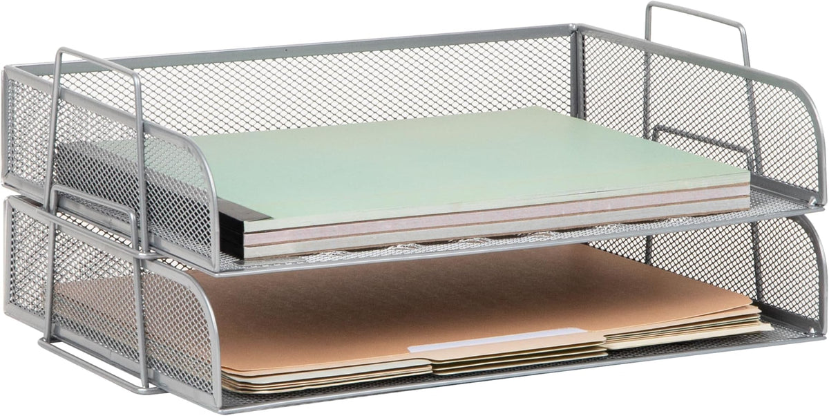 Mind Reader Stackable Paper Tray, Desktop Organizer, File Storage, Office, Metal Mesh, 2 Pcs., Black