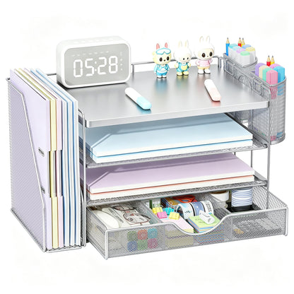 Wood Desk Organizers and Accessories with File Holder & Catalog Racks