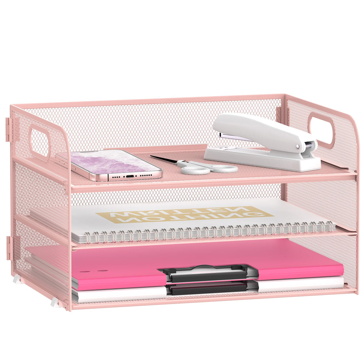 DALTACK 3 Tier Paper Organizer for Desk, Sliding Paper Trays, Black