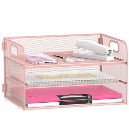 DALTACK 3 Tier Paper Organizer for Desk, Sliding Paper Trays, Black