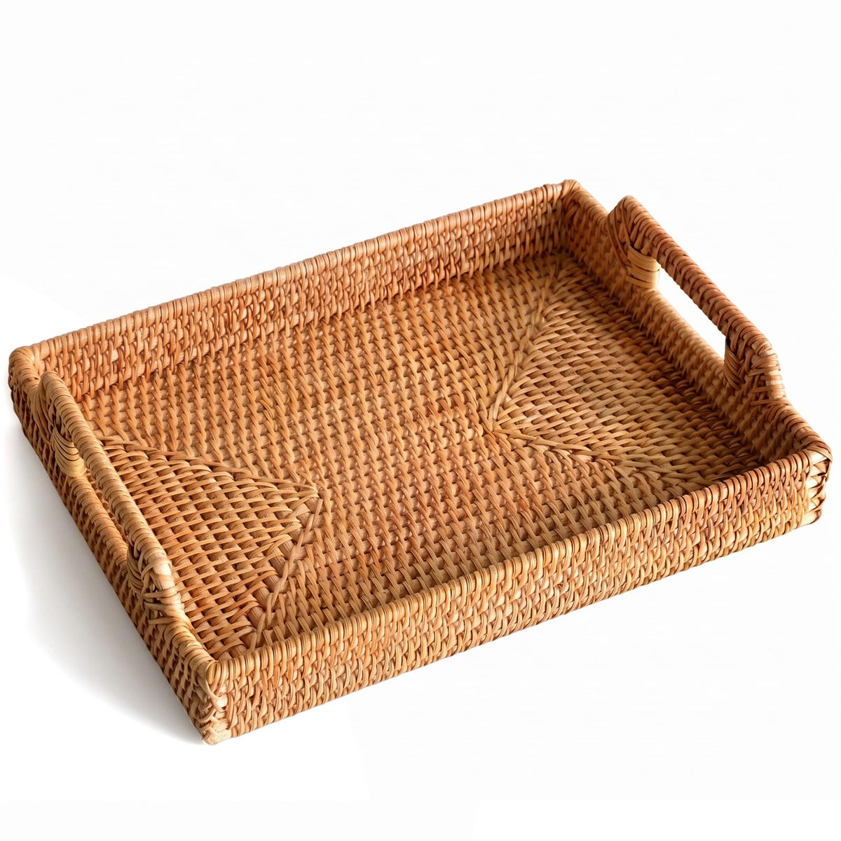 Rattan Serving Tray,Rectangle Wicker Storage Basket Set of 3 for Organizing