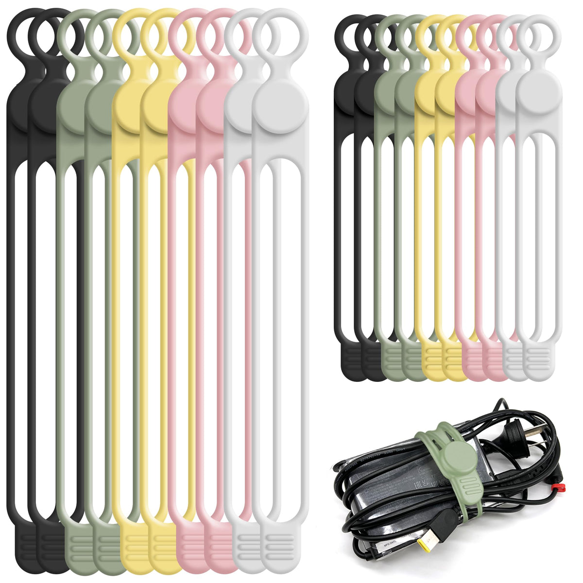 24Pcs Silicone Cable Ties, Cord Organizer Cable Management-Multi