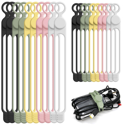 24Pcs Silicone Cable Ties, Cord Organizer Cable Management-Multi
