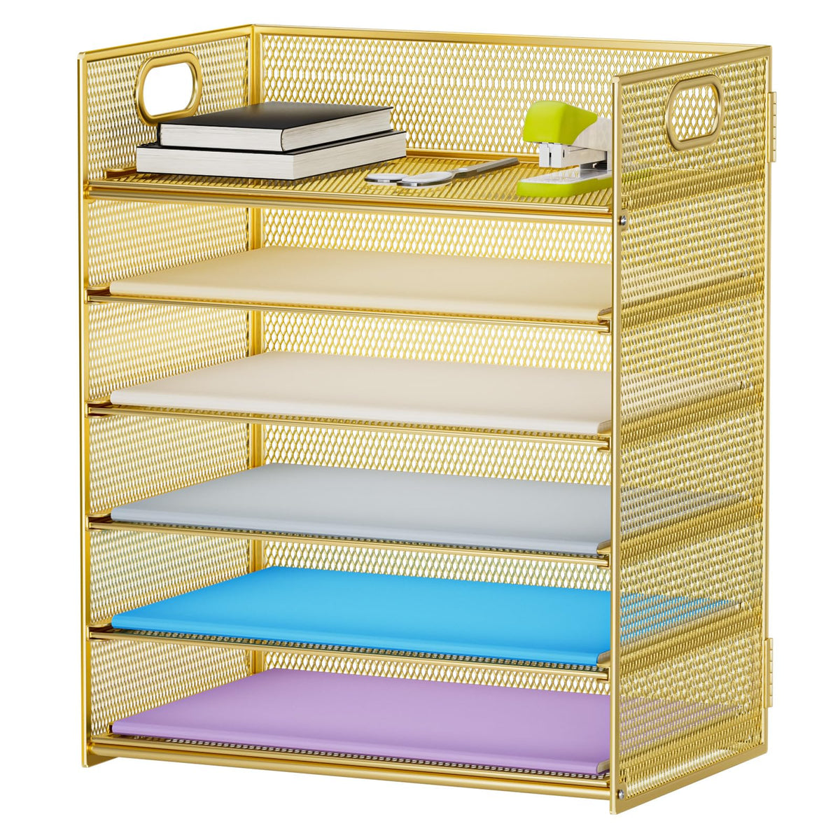 Marbrasse 6 Tier Paper Organizer Letter Tray - Mesh Desk File Organizer with Handle, Paper Sorter Organizer for Letter/A4 Office File Folder Holder - Black