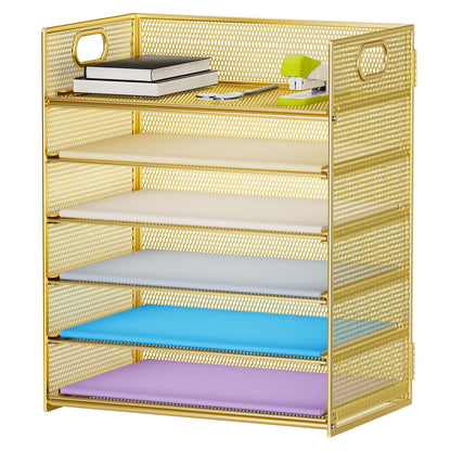 Marbrasse 6 Tier Paper Organizer Letter Tray - Mesh Desk File Organizer with Handle, Paper Sorter Organizer for Letter/A4 Office File Folder Holder - Black