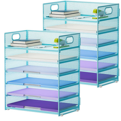 Marbrasse 6 Tier Paper Organizer Letter Tray - Mesh Desk File Organizer with Handle, Paper Sorter Organizer for Letter/A4 Office File Folder Holder - Black