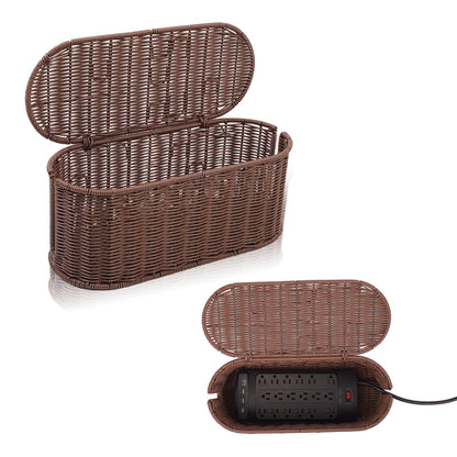 Cable Management Box, Handmade Rattan Cord Organizer for Power Strip