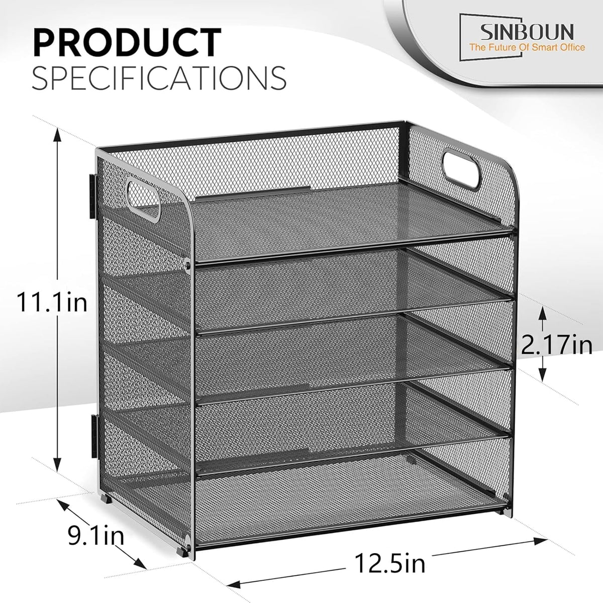 Letter Tray Paper Organizer 5-Tier Desk Organizer File Organizer Paper Holder with Handle, Metal Desktop Document Shelf Tray Office Classroom Organization - Black