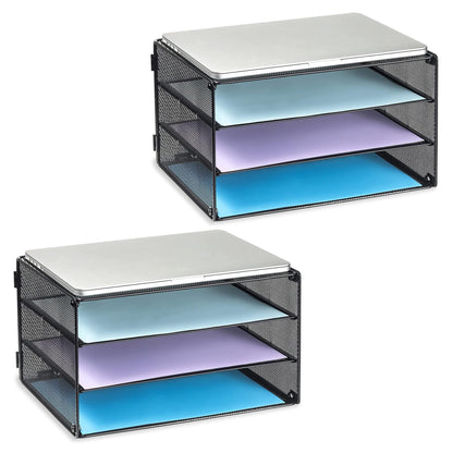 DALTACK 3 Tier Letter Tray Paper Organizer with Sliding Mesh Trays Black