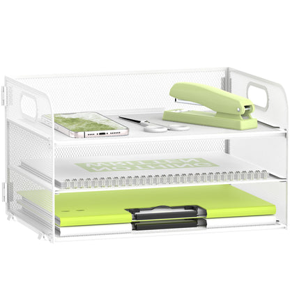 DALTACK 3 Tier Paper Organizer for Desk, Sliding Paper Trays, Black