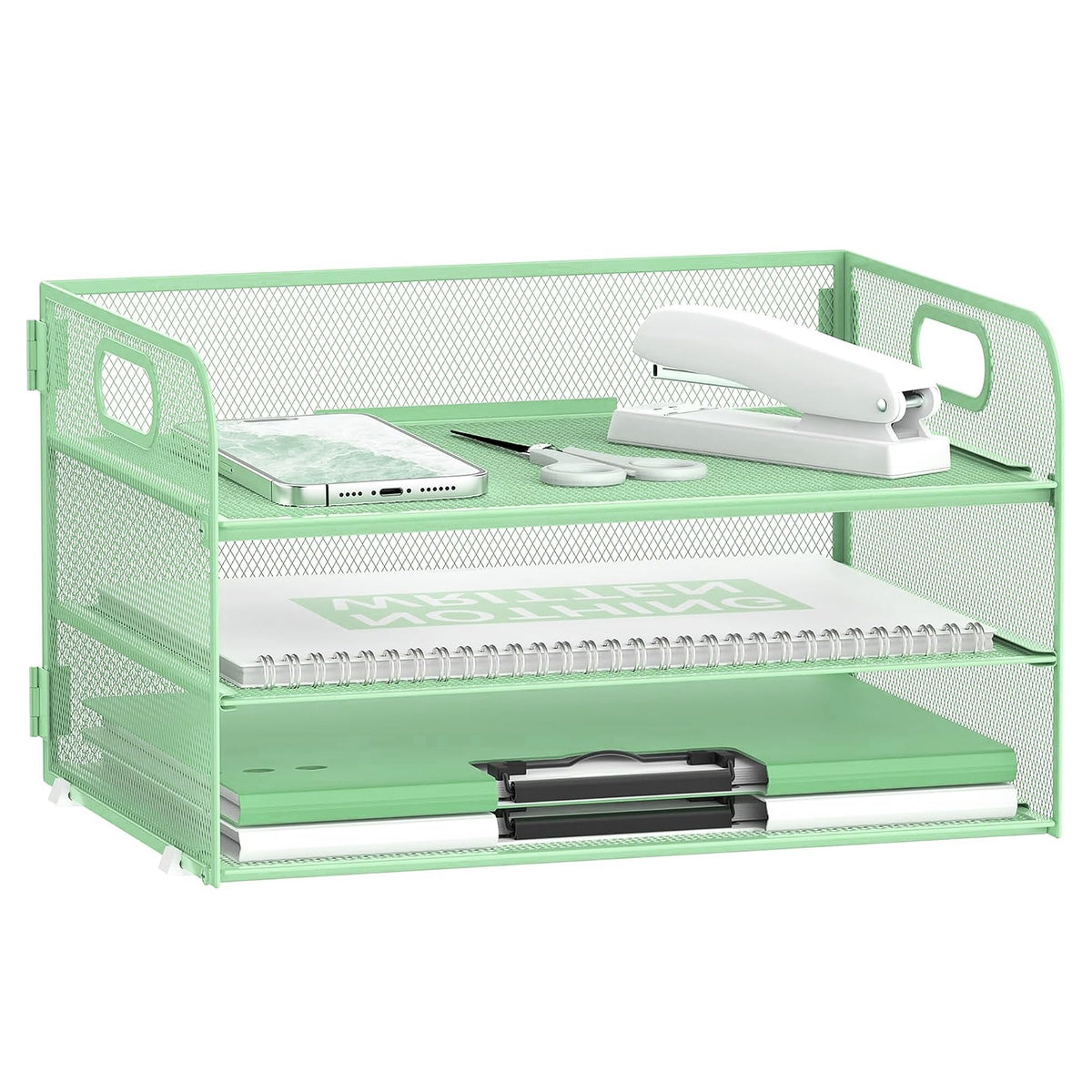 DALTACK 3 Tier Paper Organizer for Desk, Sliding Paper Trays, Black