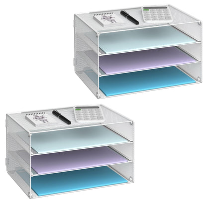 DALTACK 3 Tier Letter Tray Paper Organizer with Sliding Mesh Trays Black