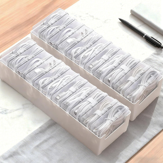 2 Pack 11 Grid Cable Organizer Box with Switch for Desktop Cord Storage
