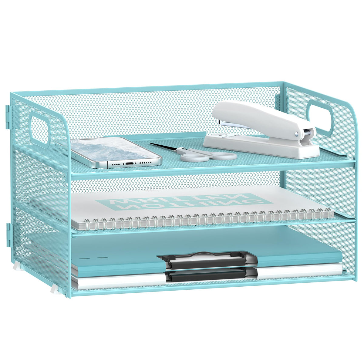 DALTACK 3 Tier Paper Organizer for Desk, Sliding Paper Trays, Black