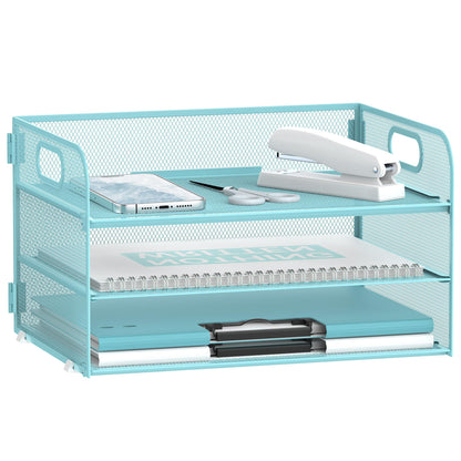DALTACK 3 Tier Paper Organizer for Desk, Sliding Paper Trays, Black