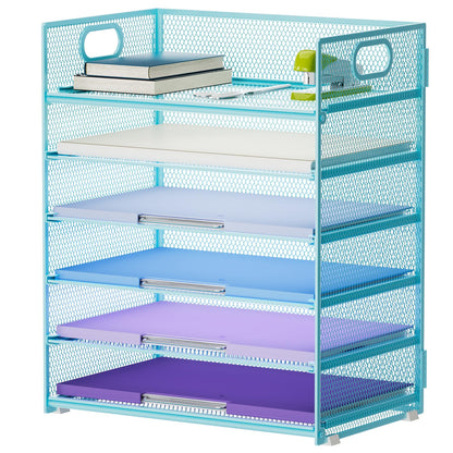 Marbrasse 6 Tier Paper Organizer Letter Tray - Mesh Desk File Organizer with Handle, Paper Sorter Organizer for Letter/A4 Office File Folder Holder - Black