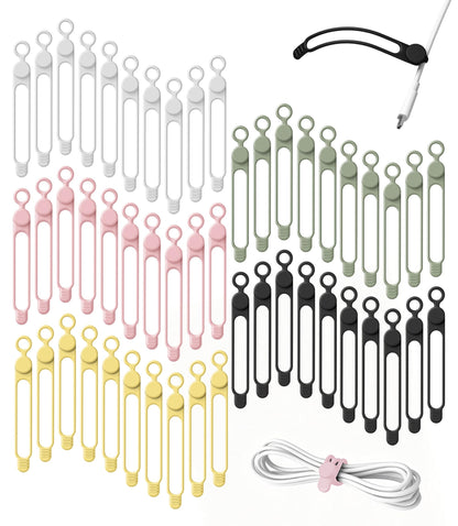 24Pcs Silicone Cable Ties, Cord Organizer Cable Management-Multi