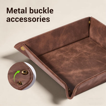 CoBak Leather Valet Tray, PU Leather Catch All Tray for Entryway,Brown