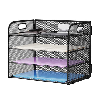 Marbrasse 4 Tier Paper Organizer Letter Tray - Mesh Desk File Organizer with Handle, Paper Sorter Organizer for Letter/A4 Office File Folder Holder (Black, 12.6" x 9.1" x 10.7")