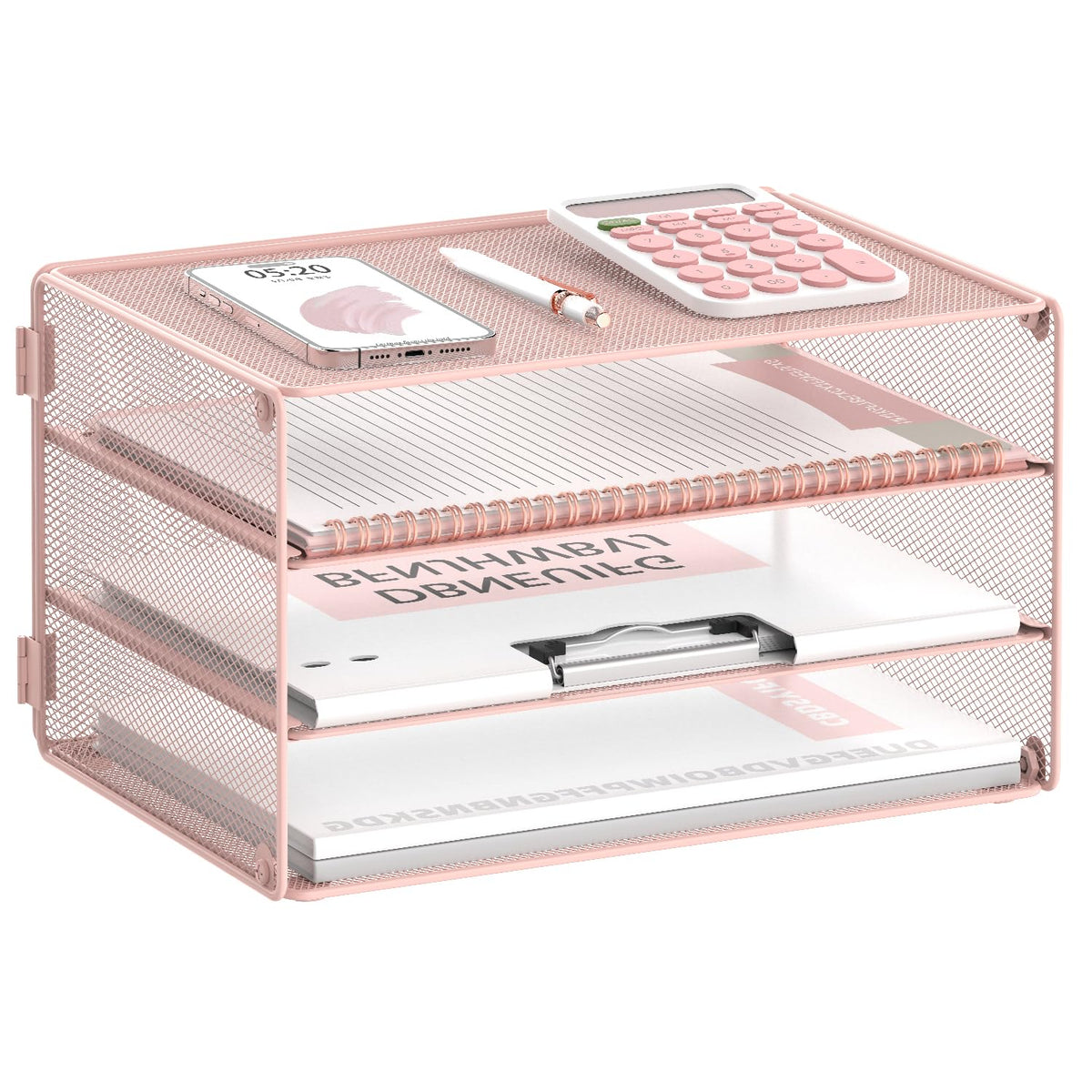 DALTACK 3 Tier Letter Tray Paper Organizer with Sliding Mesh Trays Black