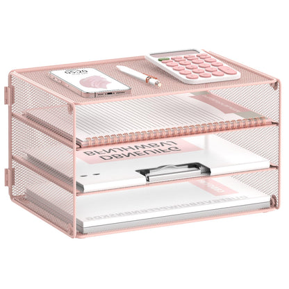 DALTACK 3 Tier Letter Tray Paper Organizer with Sliding Mesh Trays Black