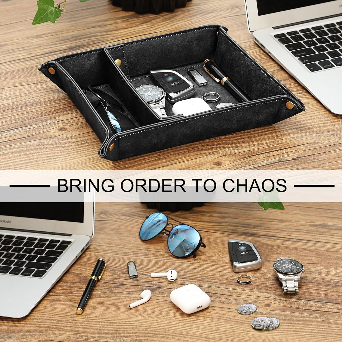 SITHON Valet Tray Desktop Storage Organizer with 2 Compartments