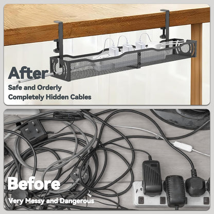 Cable Management, 25.3'' Under Desk Cable Management Tray No Drill