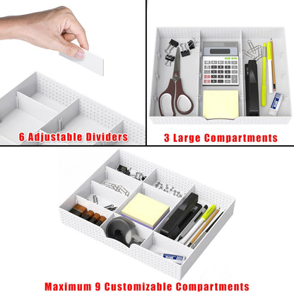 Simple Houseware Drawer Organizer Tray, 9 Adjustable Compartments, White