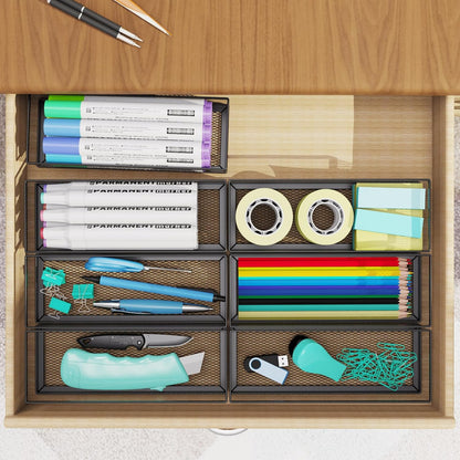 2 Pack Drawer Organizer for Desk, Small Office Supplies Pen Pencil holder, Metal Mesh Desktop Storage Trays for Office, Kitchen, Makeup, Vanity