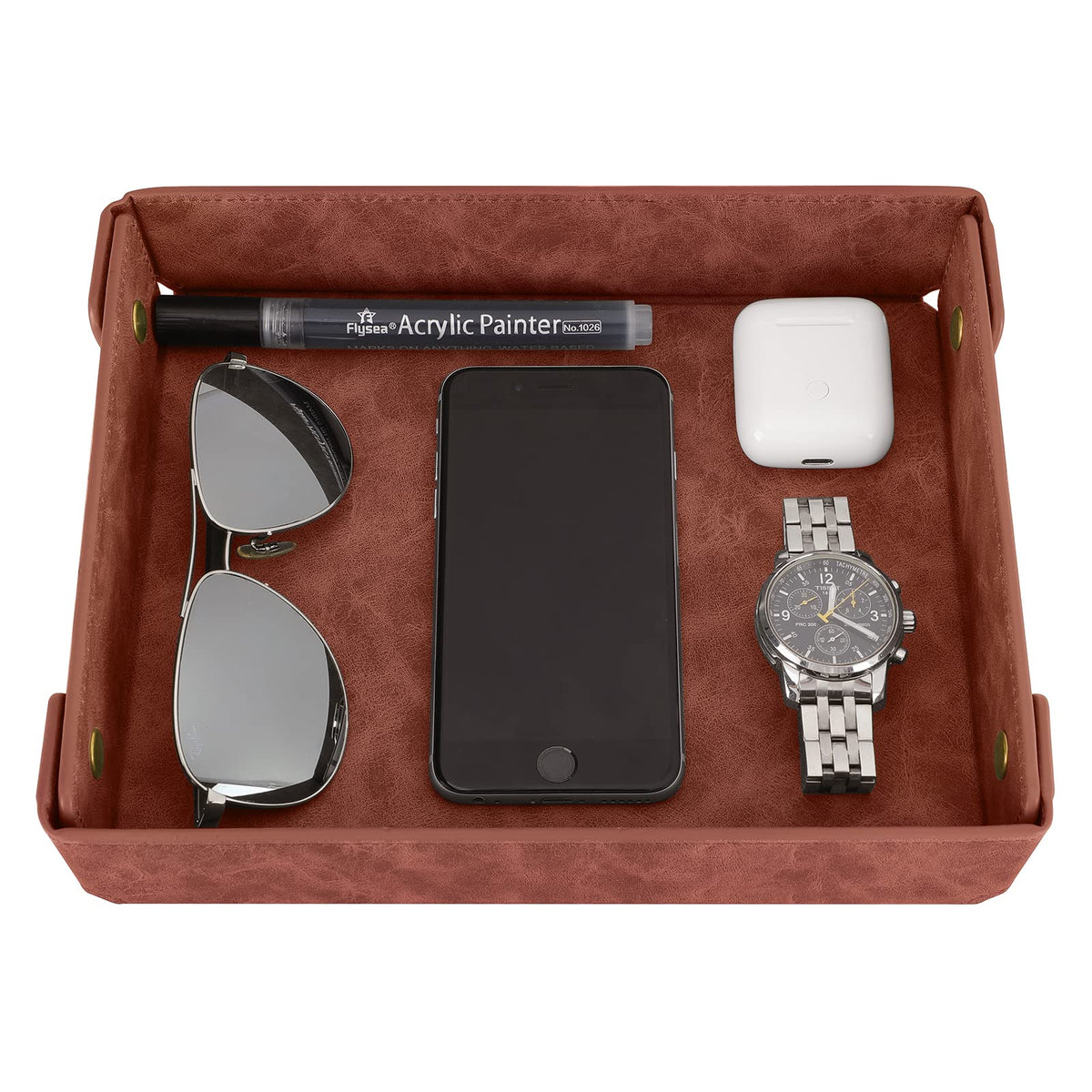 CASIRENA Faux Leather Valet Tray Organizer for Men - Catch-All Tray for Entryway Table Key, Wallet, Watch, Coin Change, Phone, Dresser EDC Dump Jewelry, Bedside Nightstand Desk-top
