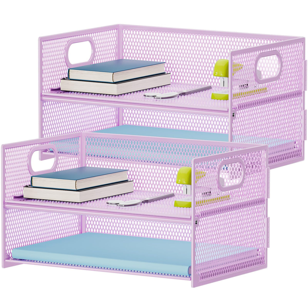 Marbrasse 2 Tier Paper Organizer Letter Tray, Mesh File Organizer with Handle, Paper Sorter Desk Organizer for Home Office Supplies - Black