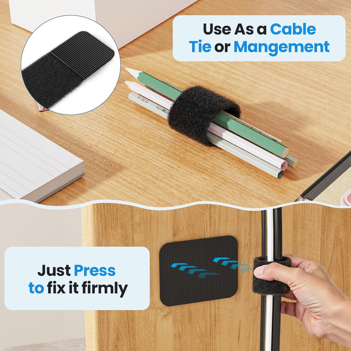Cable Management Under Desk, Enhanced up to 15 Cord Organizer 20 Pair-Black