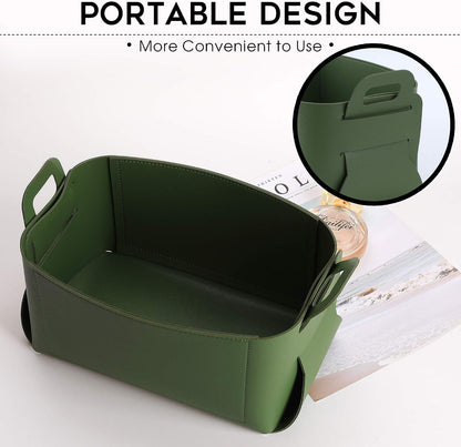 KINIVA Gift Baskets for Present-Valet Tray Organizer - Leather Dresser Organizer Box for Men and Women - Jewelry Accessories Catchall Vanity Tray for Table Desk Top (Green)