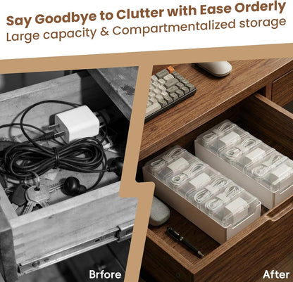 8 Individual Cable Organizer Boxes With Base, Cord Storage Organizer With Labels And Cable Straps For Charging Cables, Adapters, Earphones (8 pcs Individual Cable, 1 Pack)