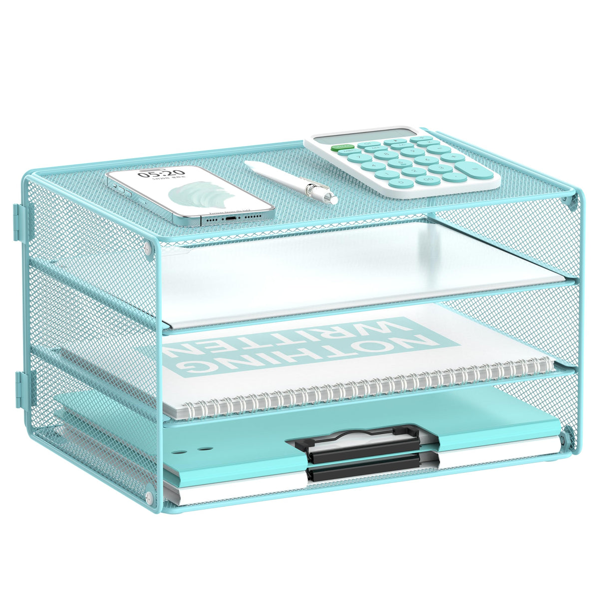 DALTACK 3 Tier Letter Tray Paper Organizer with Sliding Mesh Trays Black