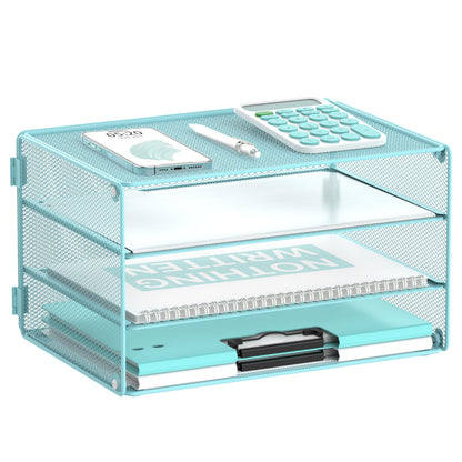 DALTACK 3 Tier Letter Tray Paper Organizer with Sliding Mesh Trays Black