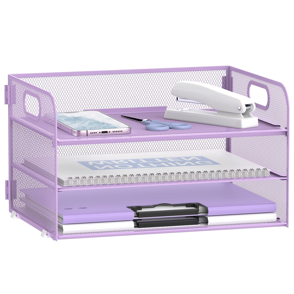 DALTACK 3 Tier Paper Organizer for Desk, Sliding Paper Trays, Black