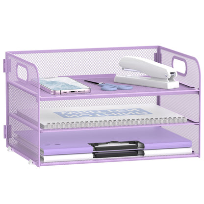 DALTACK 3 Tier Paper Organizer for Desk, Sliding Paper Trays, Black