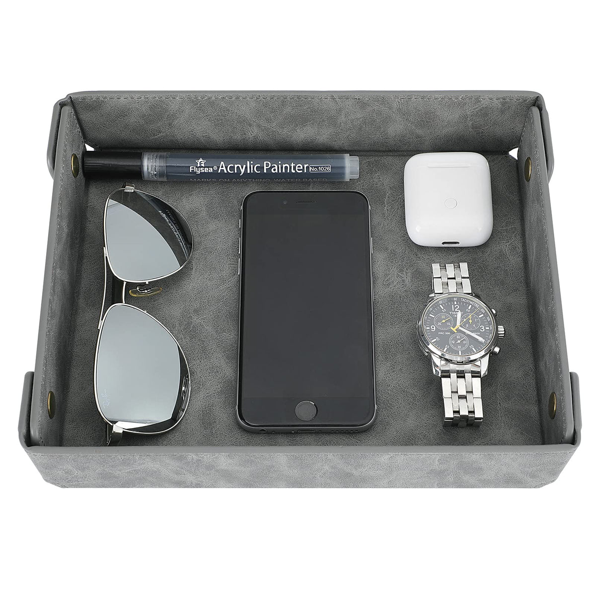 CASIRENA Faux Leather Valet Tray Organizer for Men - Catch-All Tray for Entryway Table Key, Wallet, Watch, Coin Change, Phone, Dresser EDC Dump Jewelry, Bedside Nightstand Desk-top