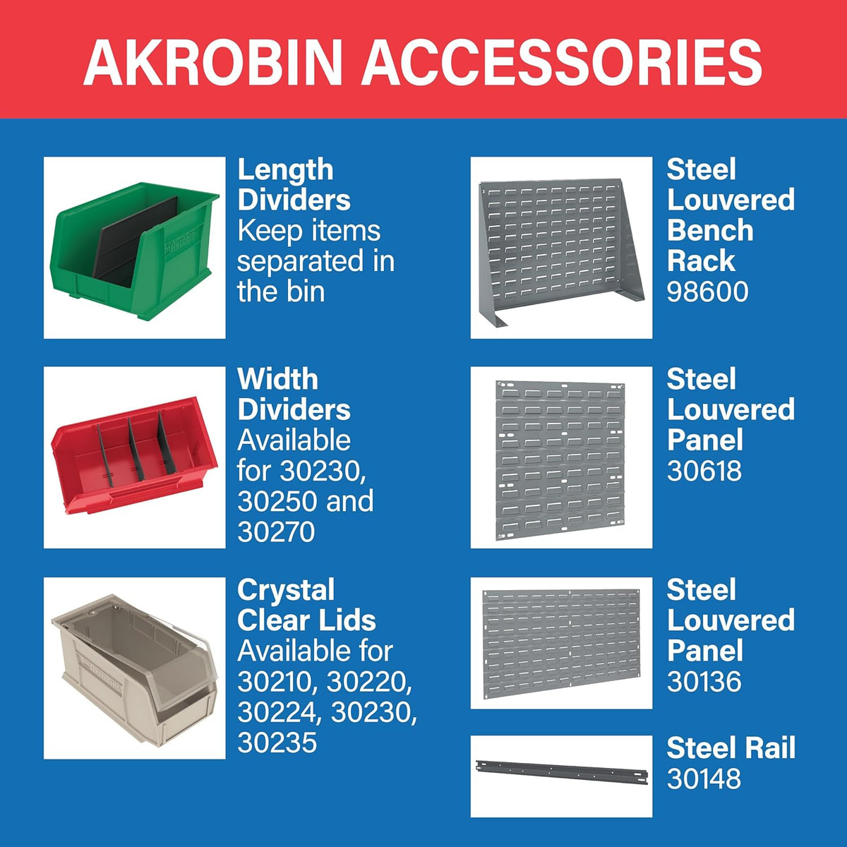Akro-Mils 30230 AkroBins Plastic Storage Bins, 11"x5"x5", Blue, 12-Pack